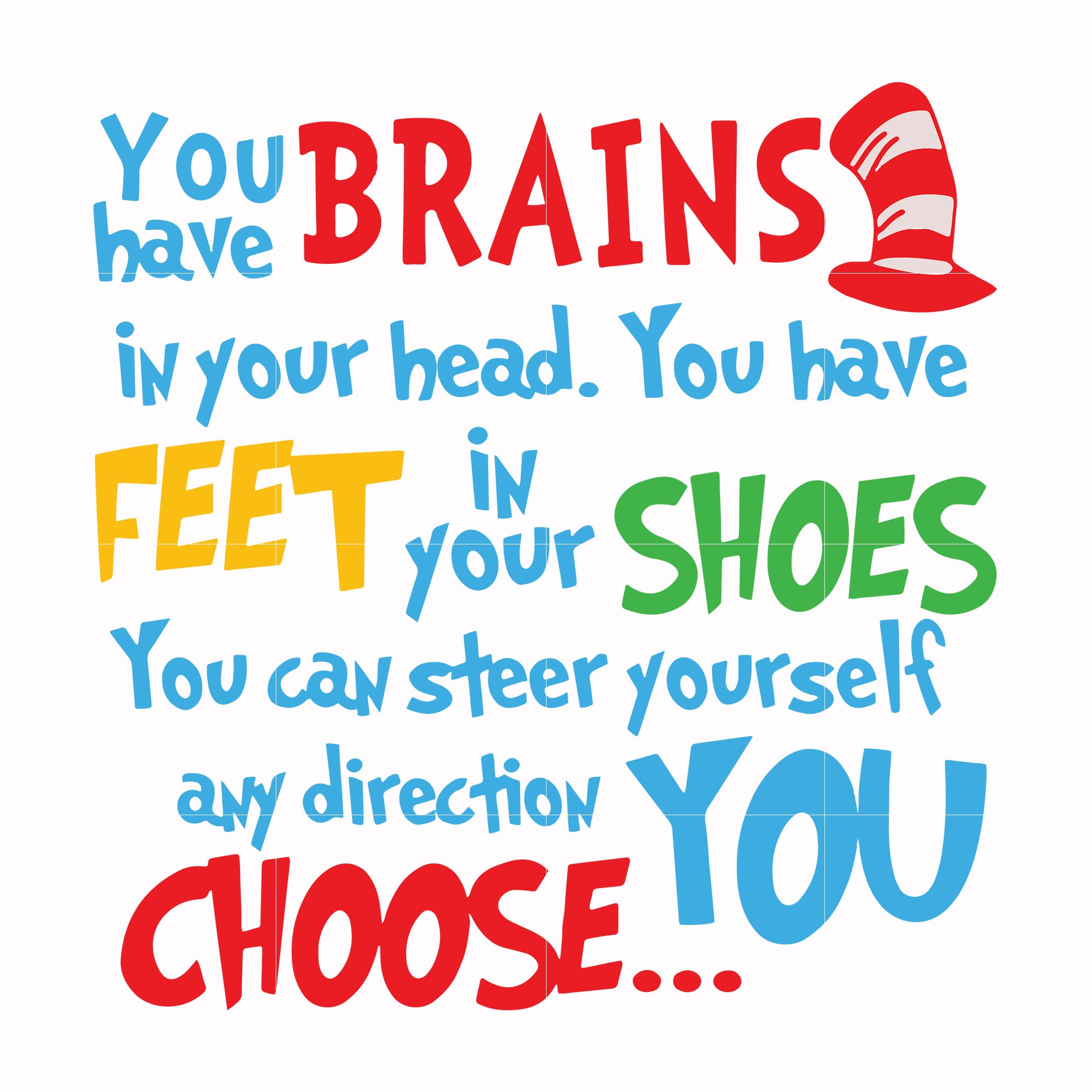 You brains have in your head you have feet in your shoes you can steer yourself any direction you choose svg,  dr seuss svg, eps, png, dxf