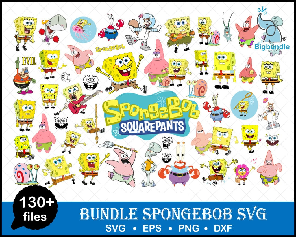 Spongebob Svg Bundle Png Birthday Clipart Patrick Star Sandy Cheeks Plankton