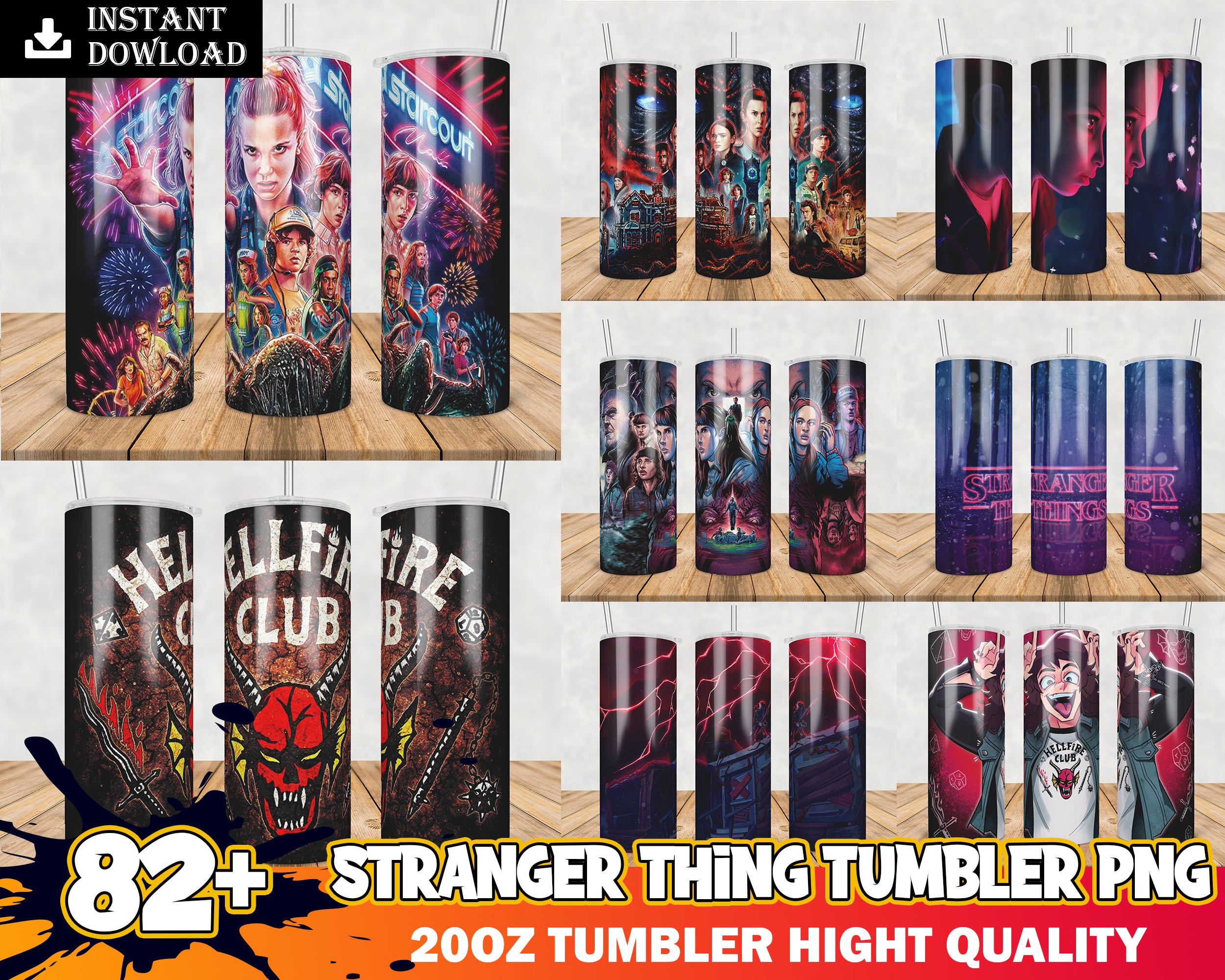 82 Stranger Things Tumbler Bundle, Stranger Things tumbler for wraping, Stranger Things Prints download