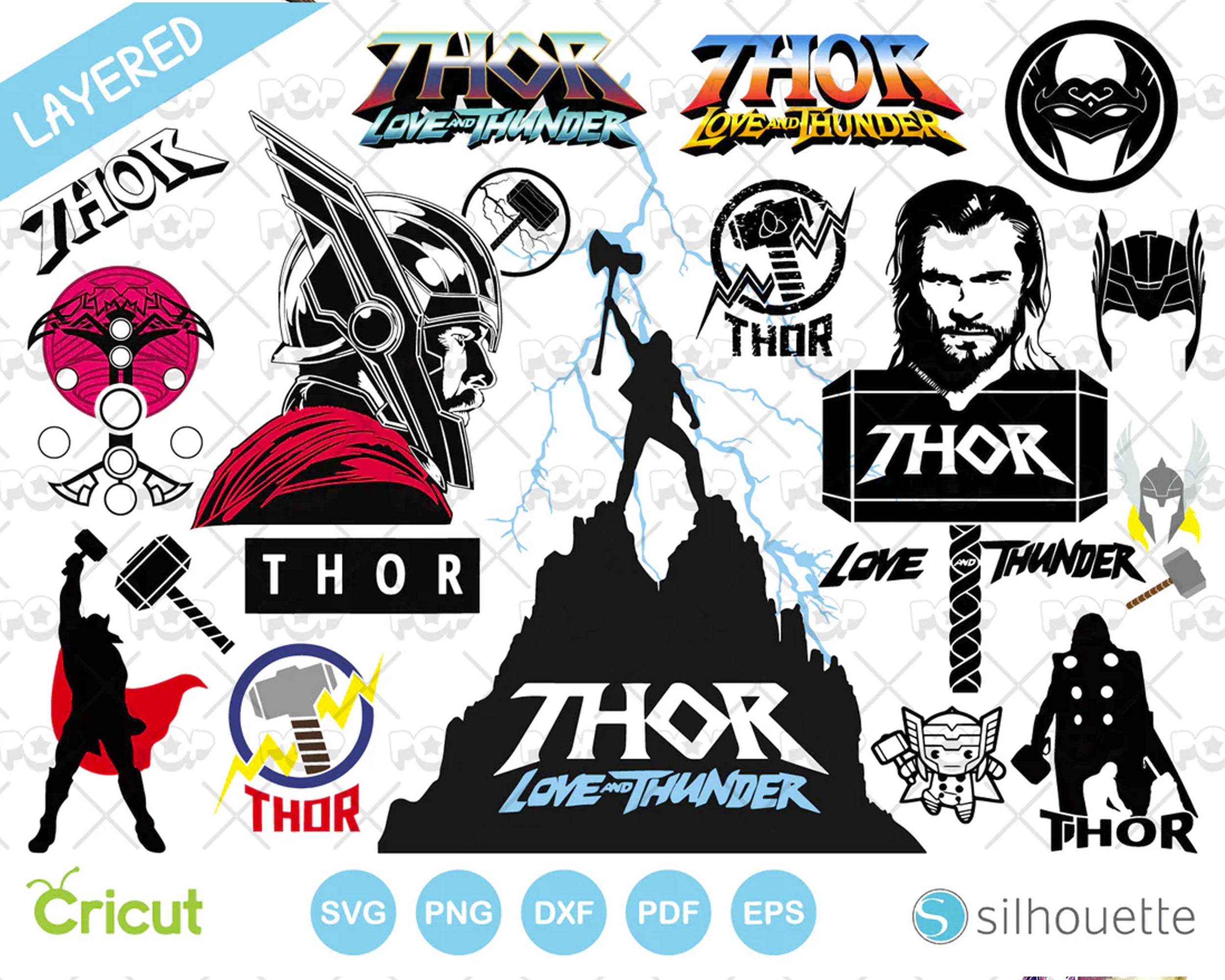 Thor Love and Thunder clipart set, SVG cut files for Cricut / Silhouette, Marvel SVG, Designs for sublimation