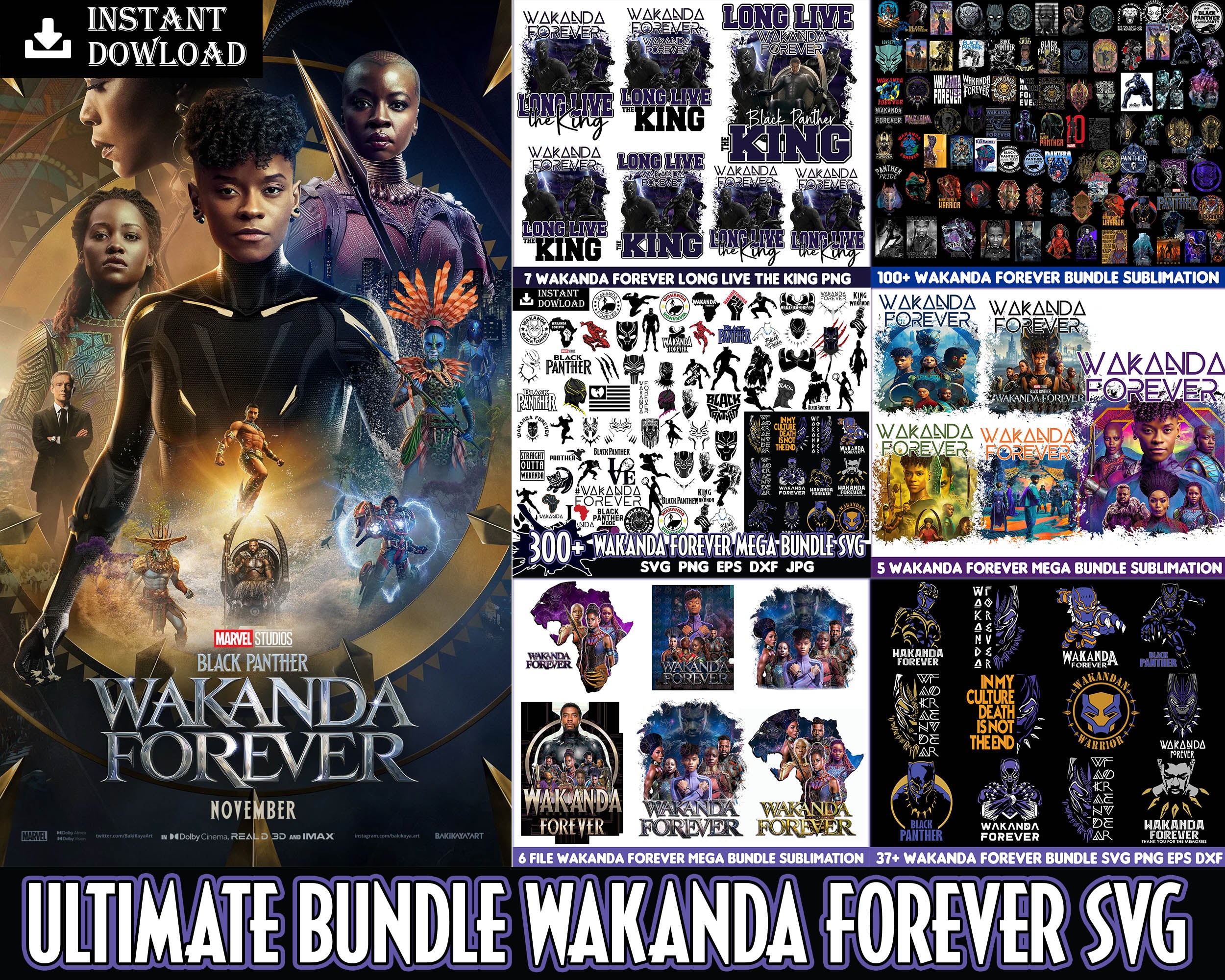 Ultimate Wakanda Forever bundle, Black Panther 2022 SVG PNG EPS DXF, Sublimation Designs, Avenger svg bundle, Marvel bundle svg, Digital download