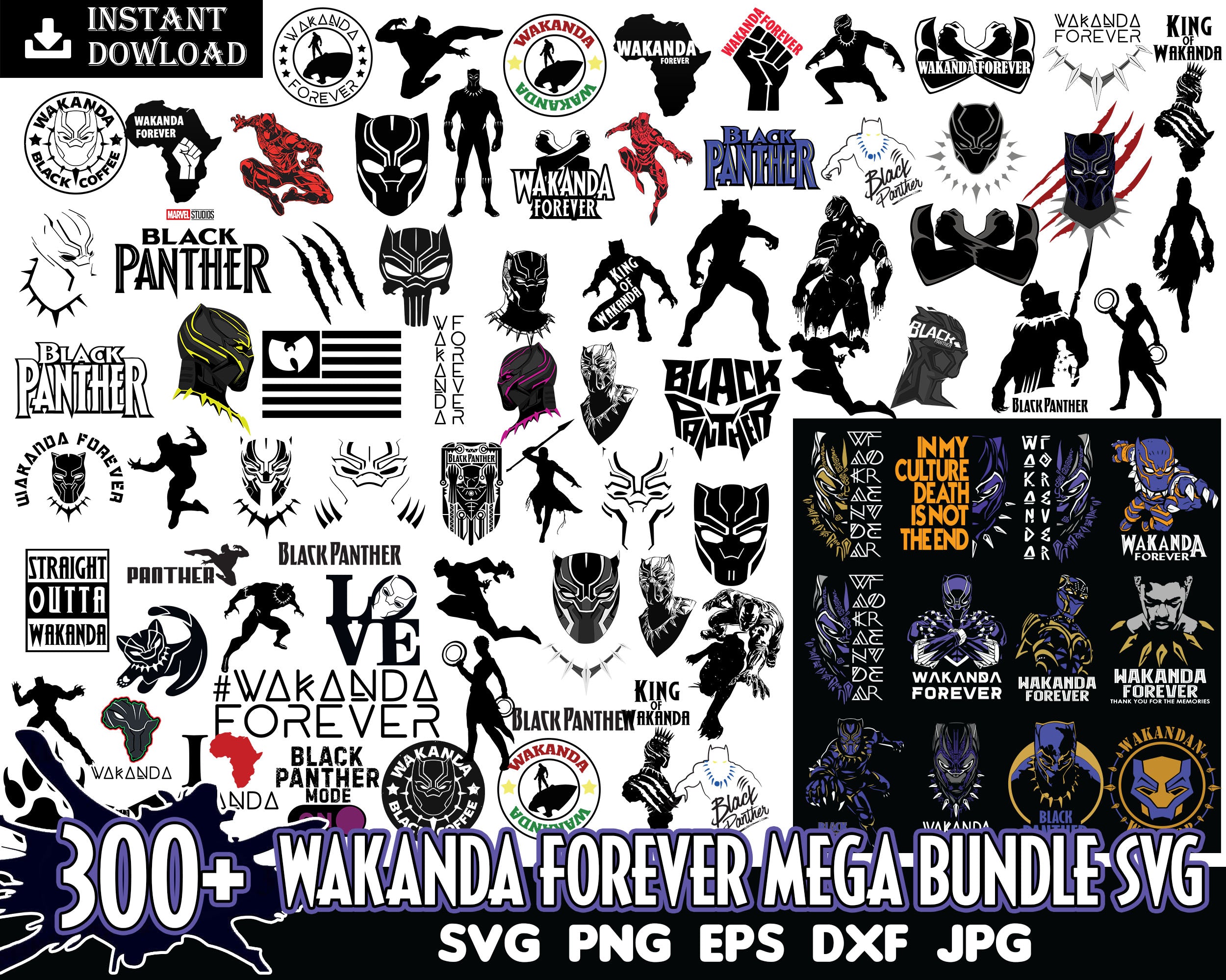 Version 2 - 300 Wakanda Forever bundle, Black Panther SVG PNG EPS DXF, Sublimation Design, Avenger svg bundle, Marvel bundle svg, Digital download