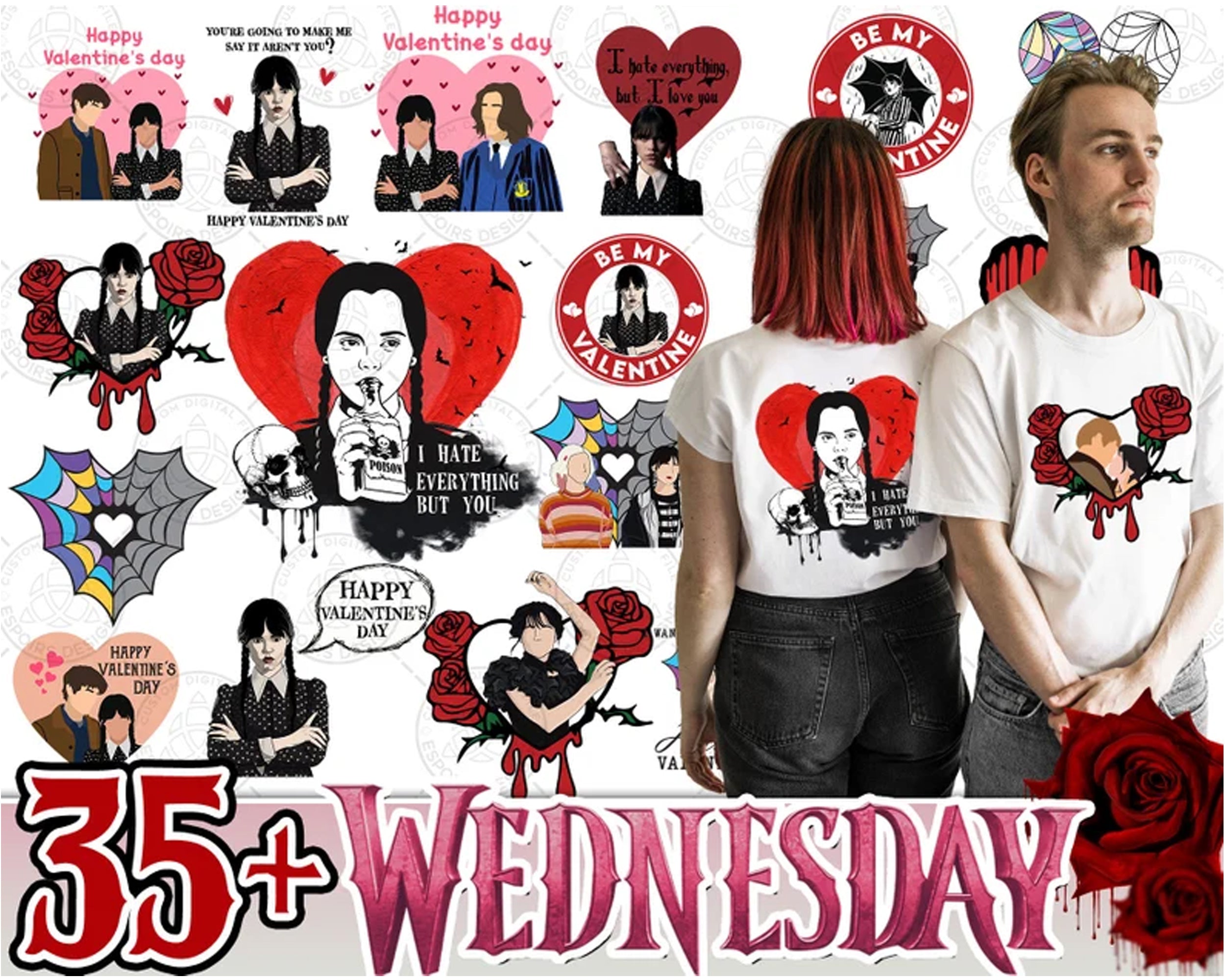Valentine Wed Addams PNG Bundle, Valentine Movies Png, Valentine Wednes Png, Nevermore Academy Png