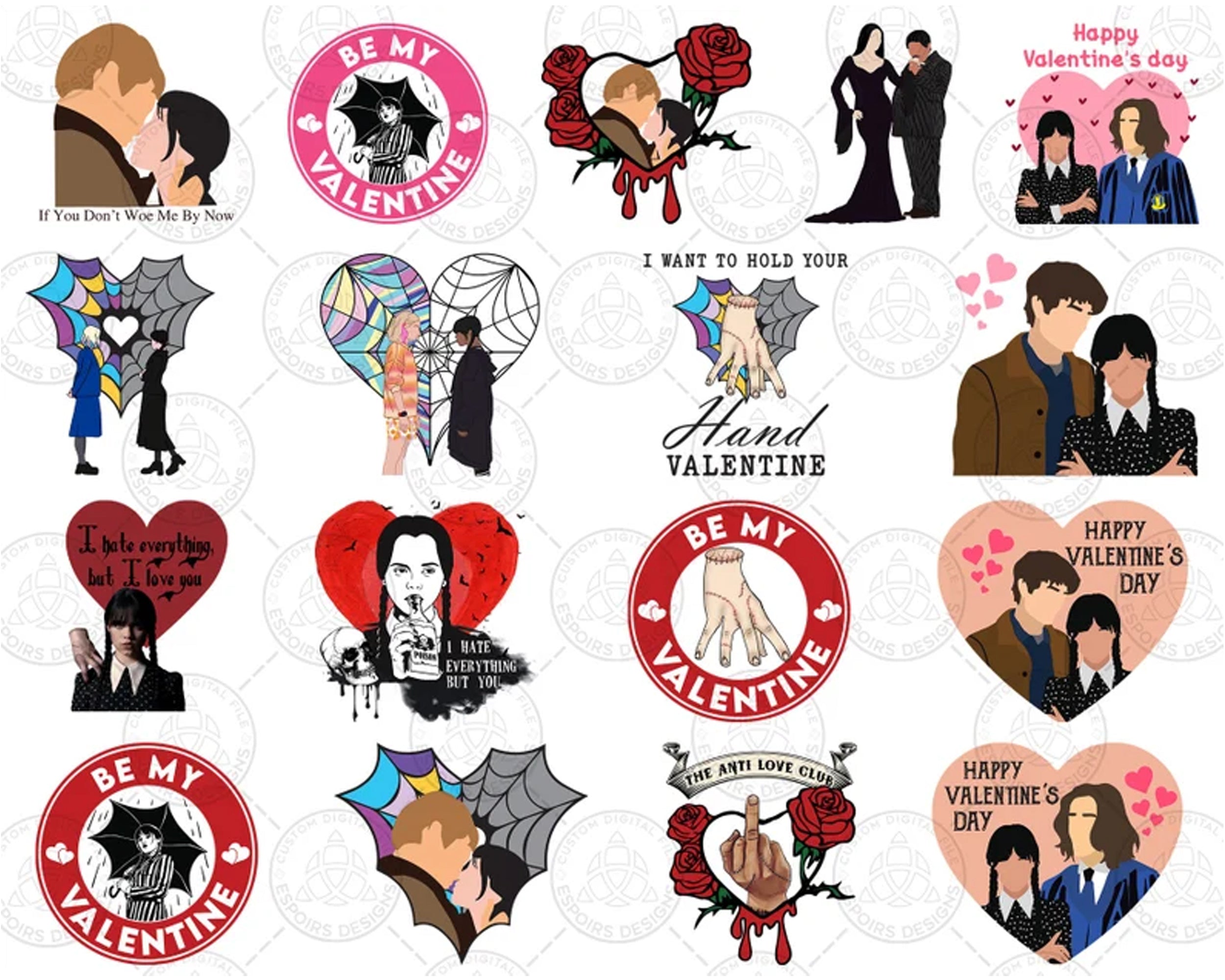 Valentine Wed Addams PNG Bundle, Valentine Movies Png, Valentine Wednes Png, Nevermore Academy Png