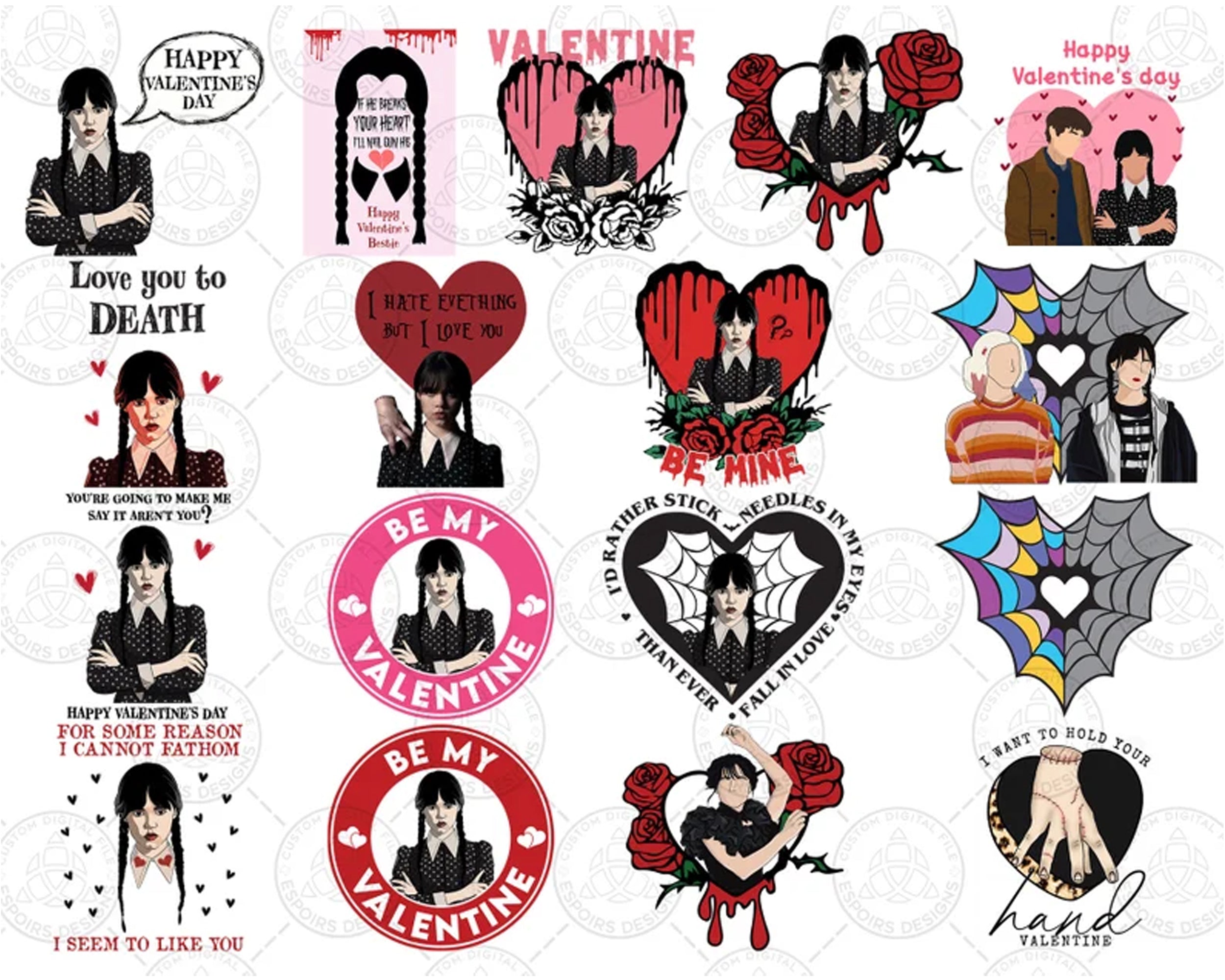 Updated Valentine Wed Addams PNG Bundle, Valentine Movies Png, Valentine Wednes Png, Nevermore Academy Png