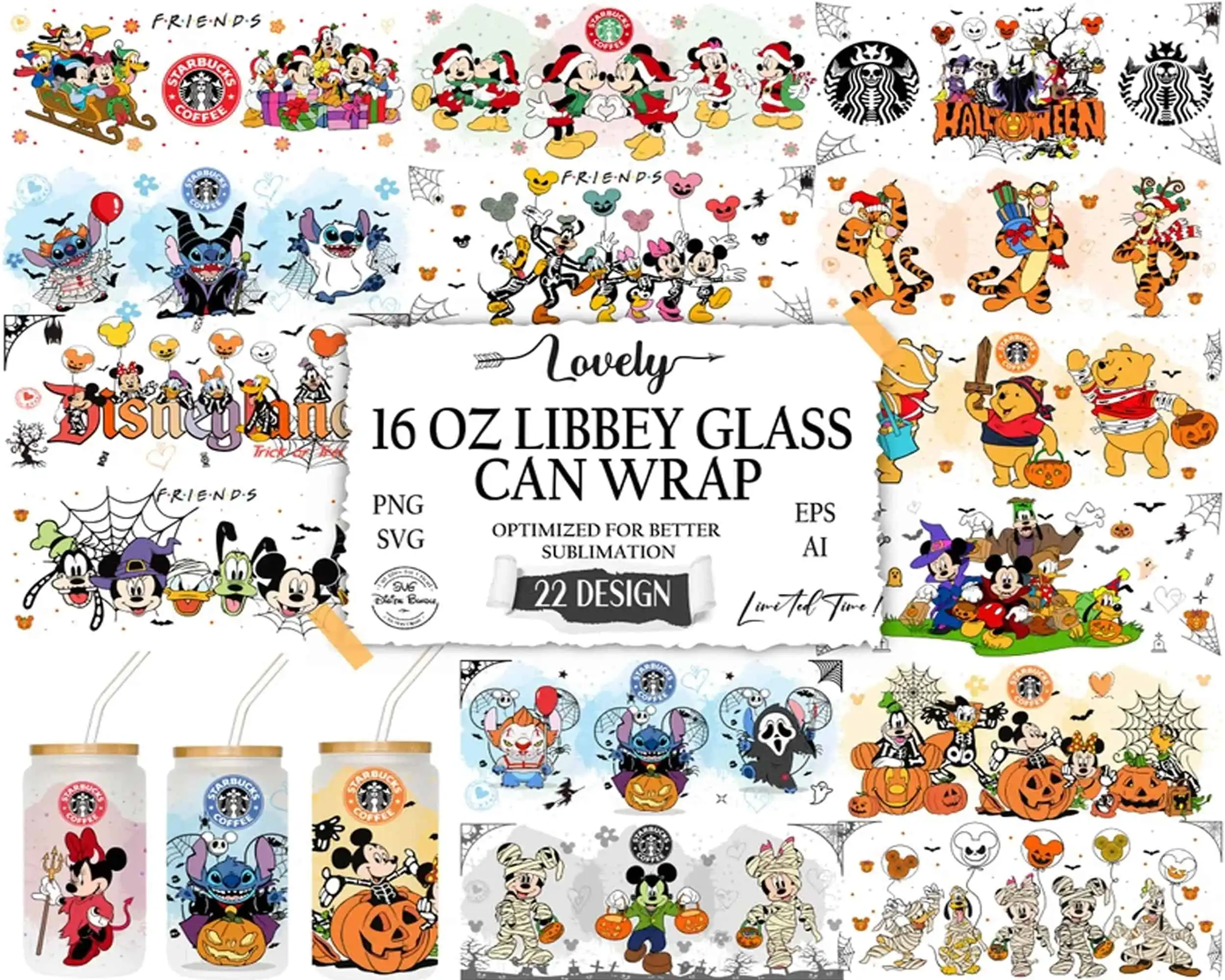 Halloween Libbey Glass Can Wrap Bundle Svg, 16oz Glass Can Wrap Png ...