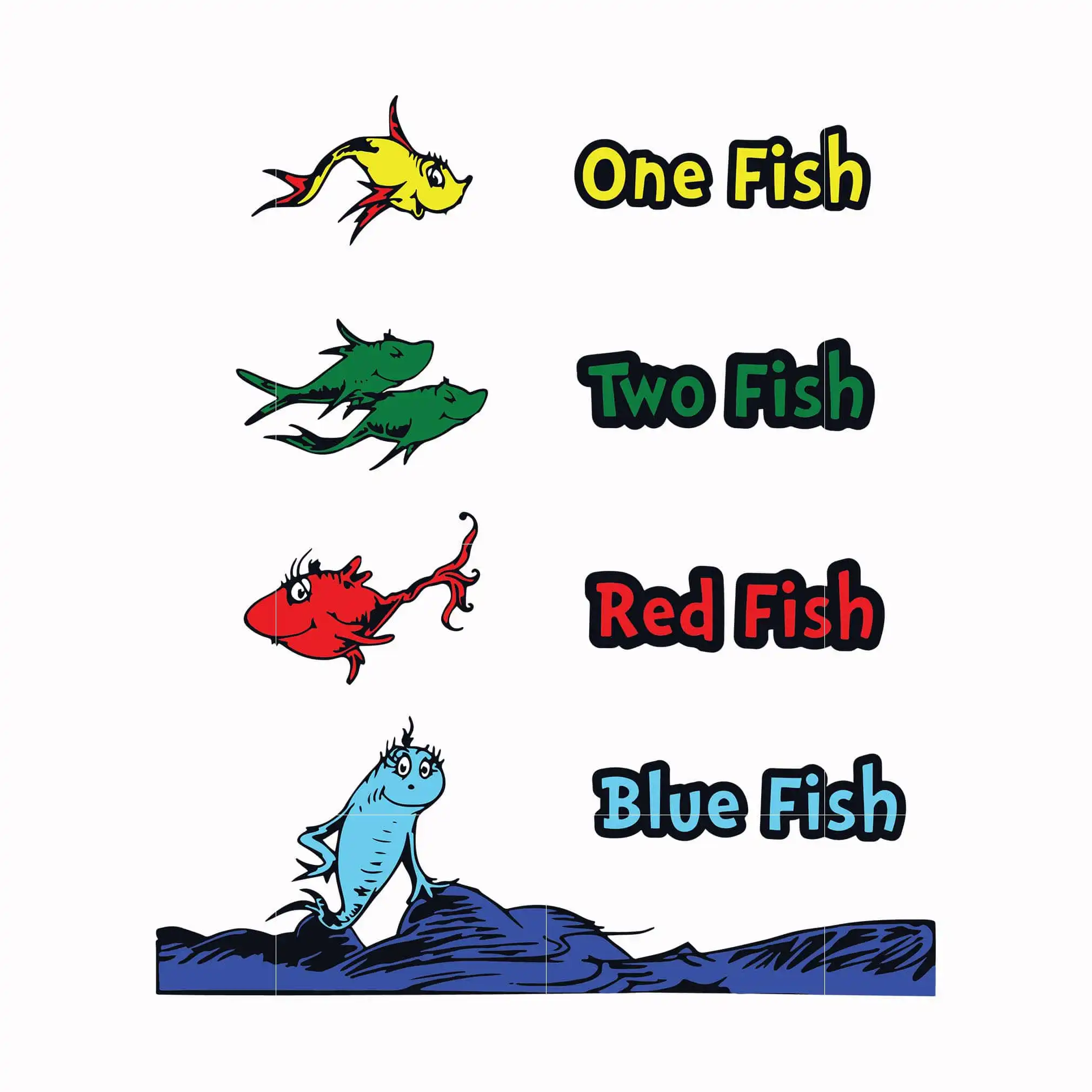 One Fish Two Fish Red Fish New Fish Svg, Dr Seuss Svg, Eps, Png, Dxf ...