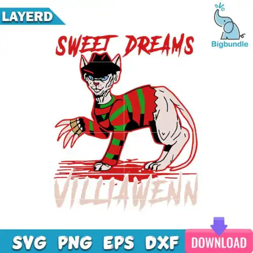 Freddy Krueger Cat Sweet Dreams Villianwenn Halloween Svg, SG22062320