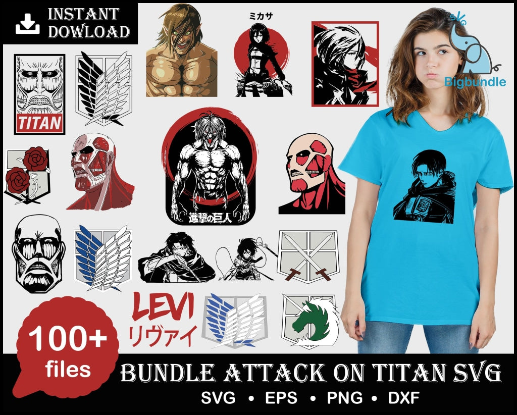 100+ Attack On Titan Design, AOT Bundle, AOT svg, Levi Aot, Singeki No Kyojin, Anime Svg, Anime bundle, Japanese bundle