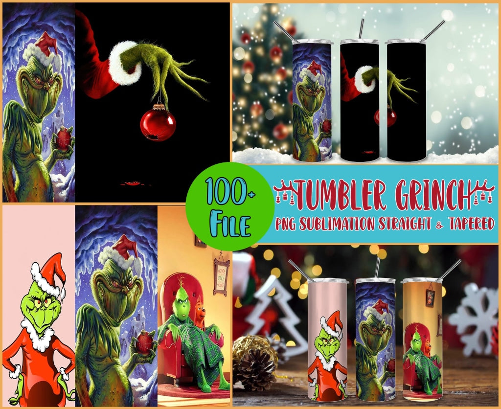 100+ Files The Grinch 20oz skinny tumbler sublimation designs PNG, Christmas Grinch PNG, Christmas 20oz skinny tumbler