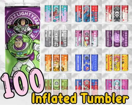100+ Designs cartoon Inflated for 20oz Skinny Tumbler - Instant download