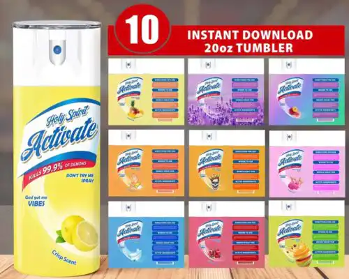 10 Designs Holy Spirit Activate Spray tumbler png, 20oz Tumbler Wrap PNG