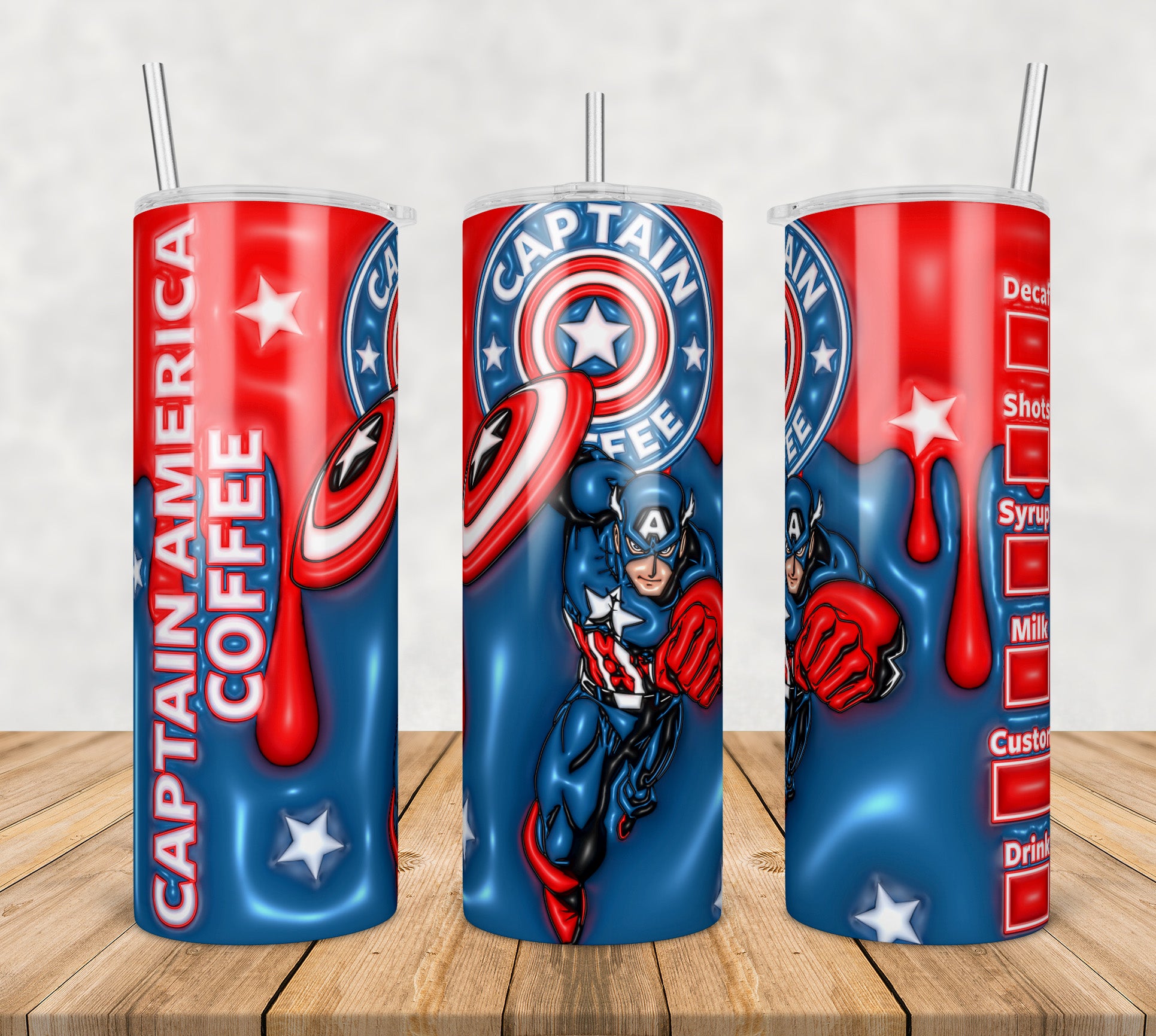 Captain America Tumbler Warp Png, 3D Inflated Cartoon Tumbler Png, SG10072314