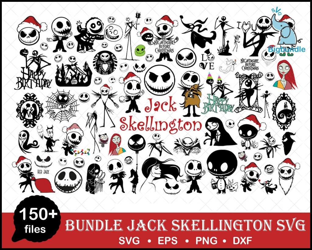150+ Jack skellington svg, Nightmare Before Christmas svg, Jack Skellington Bundle svg