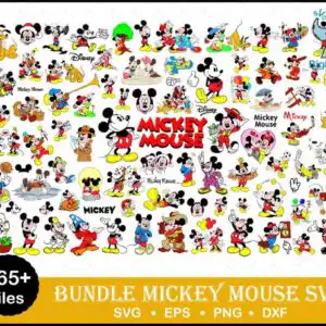 Collage of cartoon mouse character in various poses and outfits with balloons and pumpkin