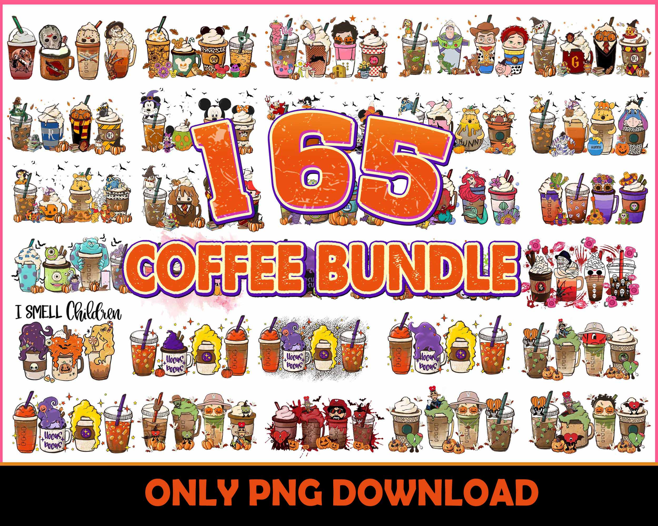 Mega 165+ Coffee PNG bundle, kinds of coffee digital bundle, All designs bundle in PNG formats, Digital files