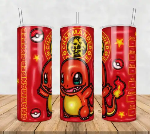 Charmander Tumbler Warp Png, 3D Inflated Cartoon Tumbler Png, SG10072317