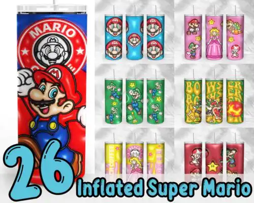 Mario 3D Inflated Puffy Tumbler Wrap Cartoon Movie - Instant download