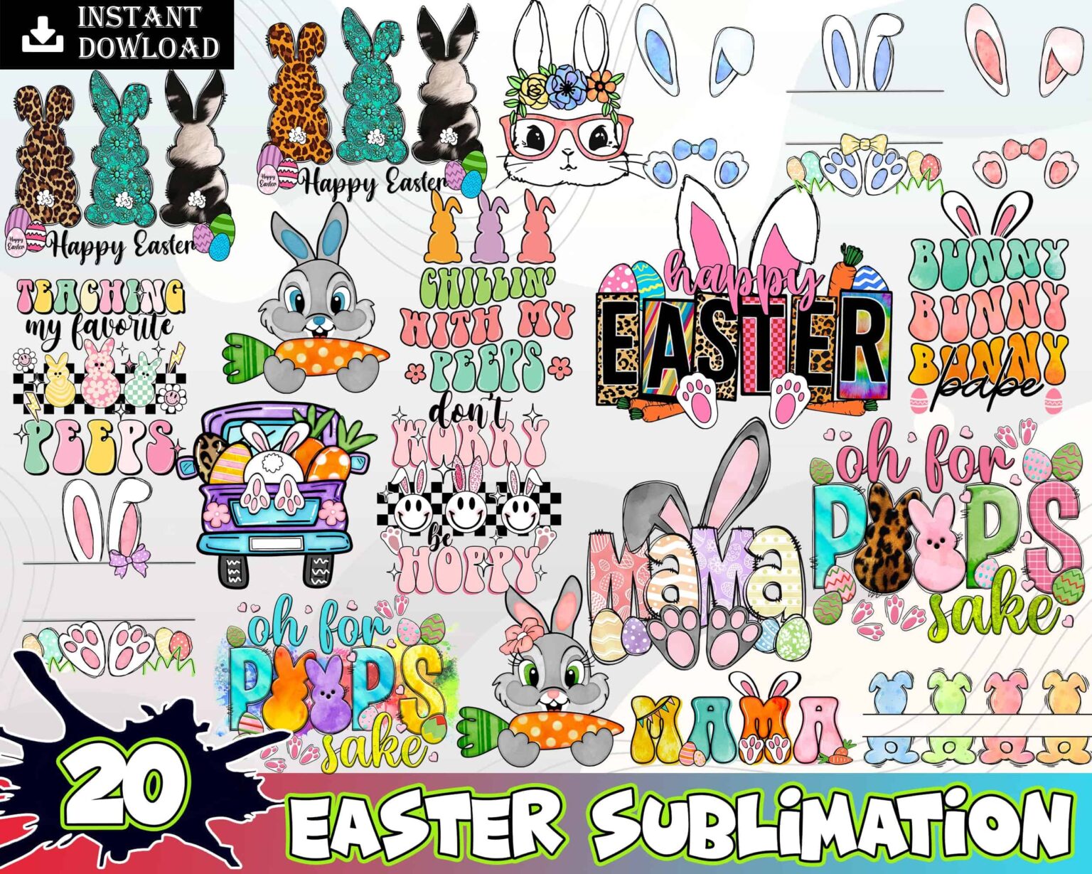 20 Easter Bundle Png, Happy Easter PNG, Bundle PNG, Easter Png, Rabbit ...