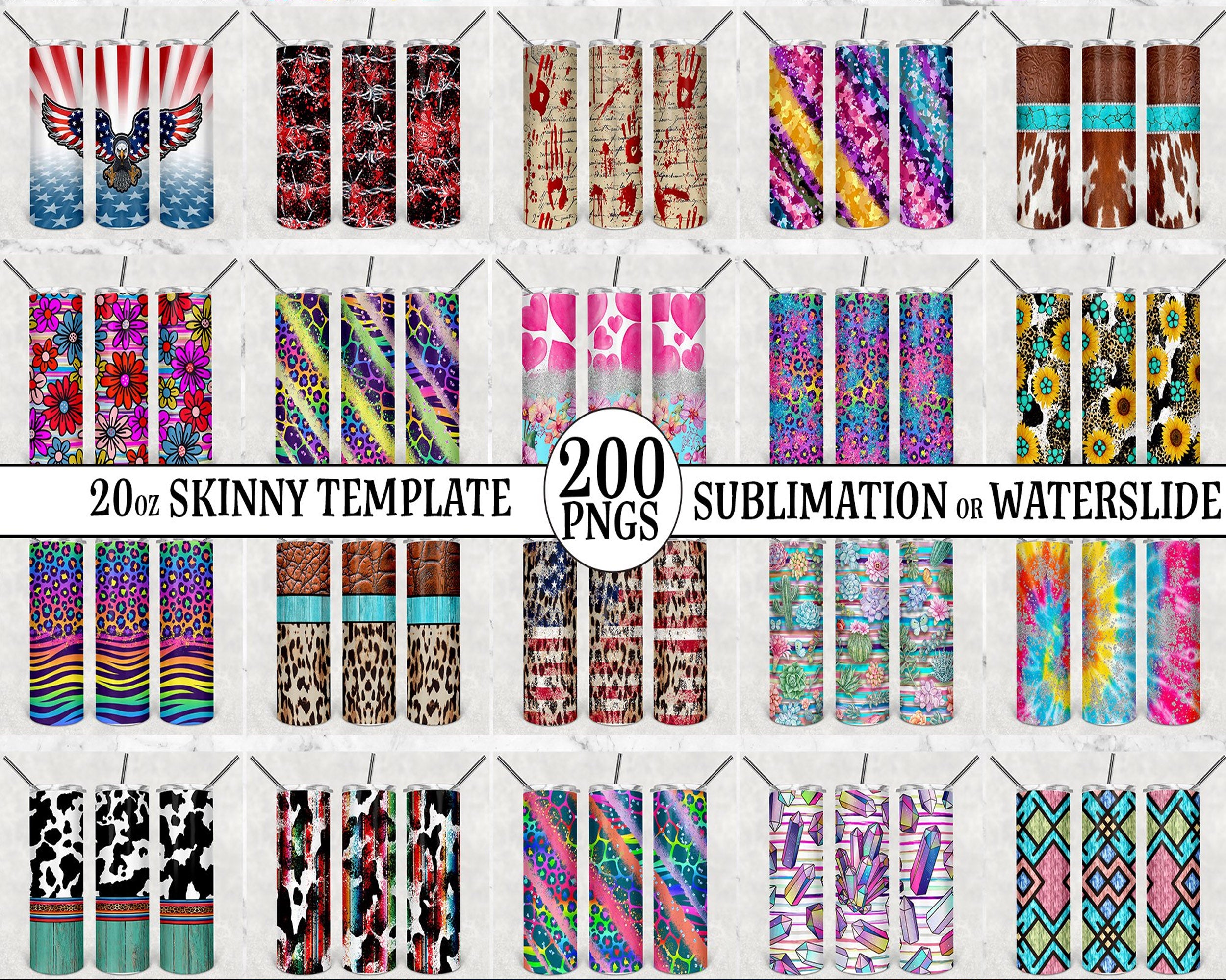 200 Tumbler Designs Bundle PNG High Quality, Designs 20 oz sublimation, Bundle Design Template for Sublimation