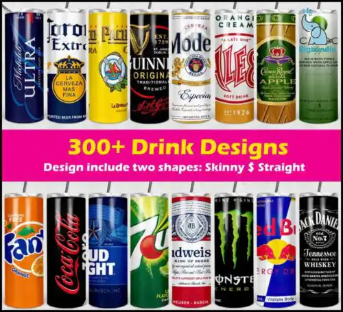 300+ Drinks Designs Bundle PNG High Quality,Designs 20oz Skinny Straight & Tapered Bundle, Bundle Design Template for Sublimation