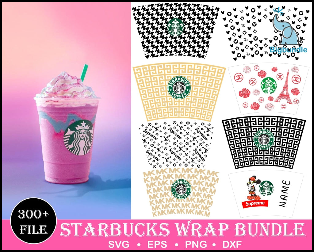 300+ Starbucks Wrap Luxury SVG Bundle, Starbucks wrap svg, eps, png, dxf