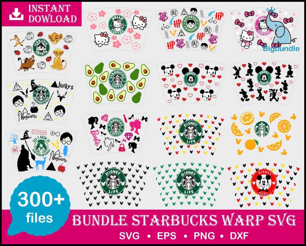 300+ Starbucks Wrap SVG Bundle, Starbucks svg, eps, png, dxf