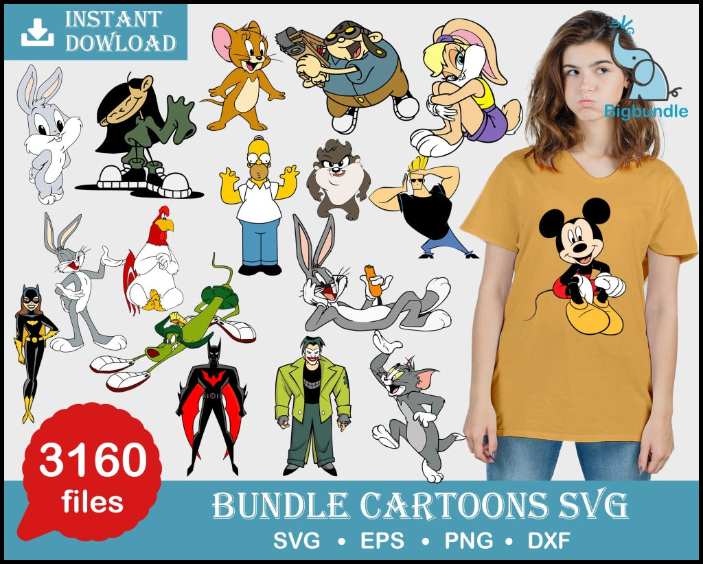 3160 Cartoon Images SVG, Clipart, SVG Bundle, SVG for Tshirts, Looney Tune svg, svg Cartoon Bundle