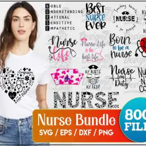 Nurse appreciation bundle preview with hand-lettered Nurse Life quotes and floral heart art