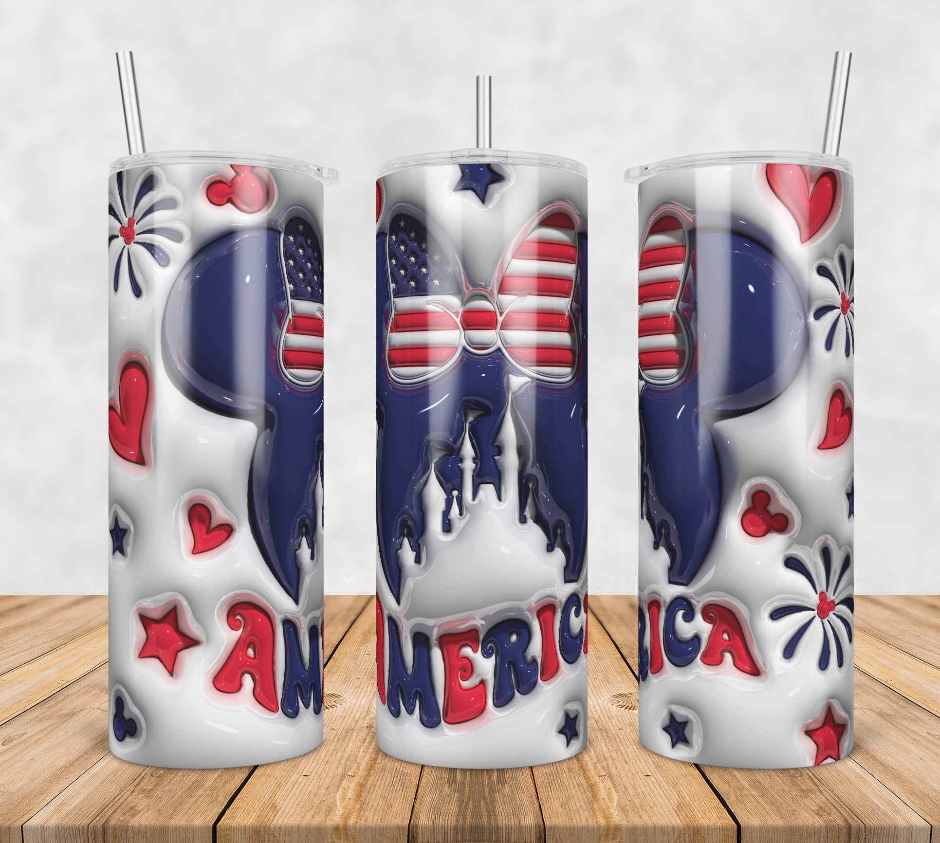 3D Inflated Puff America Minnie Cartoon,3d inflated tumbler wrap, 20oz Skinny Tumbler png,digital dowwnload.