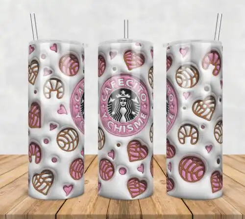 3D Inflated Puff Cafecito Y Chisme,3d inflated tumbler wrap, 20oz Skinny Tumbler png,digital dowwnload.