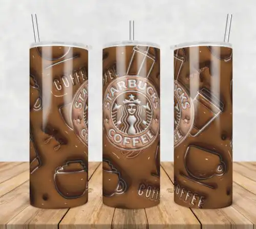 3D Inflated Puff Enjoy Coffee,3d inflated tumbler wrap, 20oz Skinny Tumbler png,digital dowwnload.
