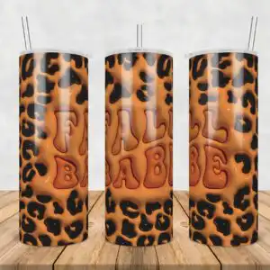3dinflatedpufffallbabesublimation.jpg Fall Babe text in 3D puffy letters with leopard print on tumbler wrap