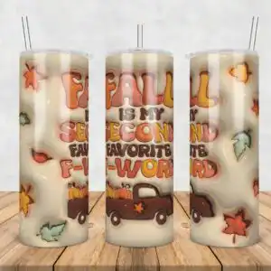 Puffy 3D inflated tumbler wrap with vintage truck, pumpkins and funny fall quote lettering