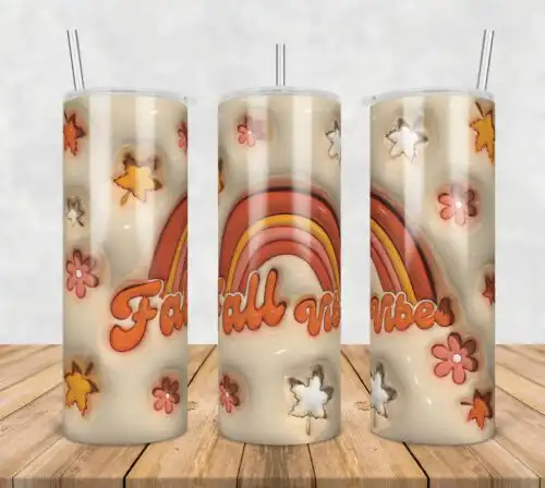 3D Inflated Puff Fall Vibes Autumn Seas,3d inflated tumbler wrap, 20oz Skinny Tumbler png,digital dowwnload.