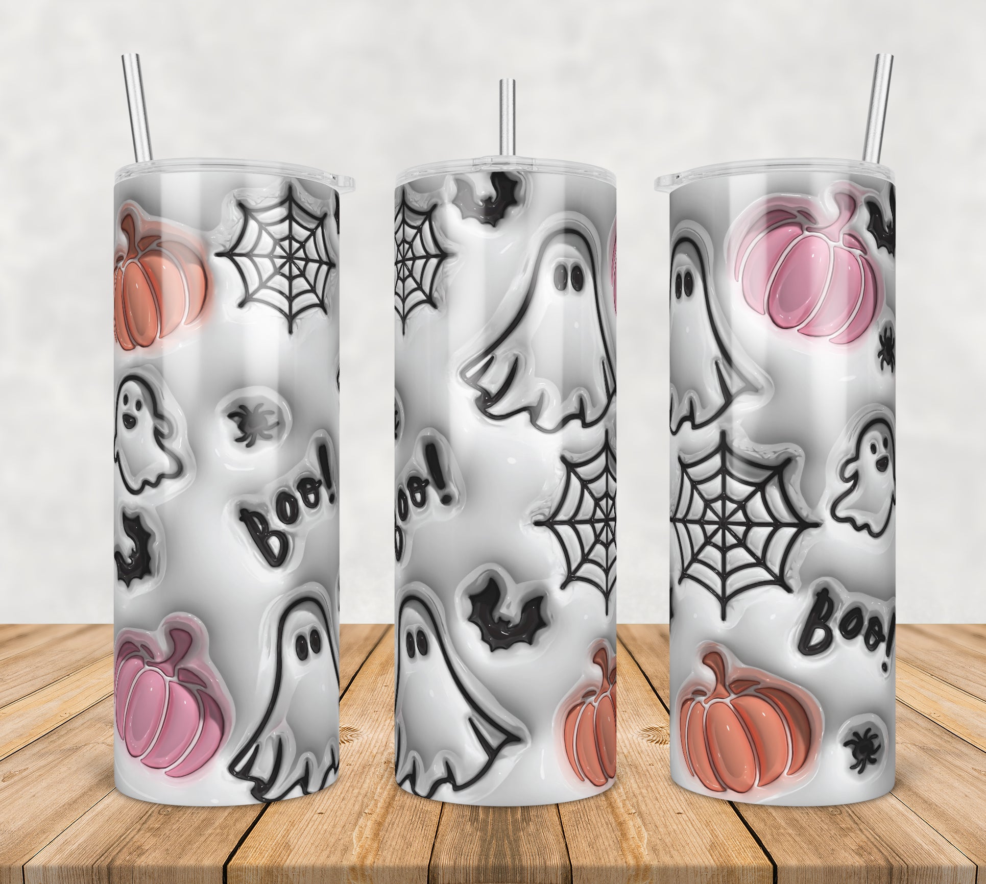 3D Inflated Puff Halloween Boo,3d inflated tumbler wrap, 20oz Skinny Tumbler png,digital dowwnload.