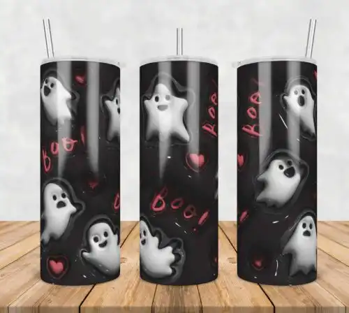 3D Inflated Puff Halloween Funny Ghost Boo,3d inflated tumbler wrap, 20oz Skinny Tumbler png,digital dowwnload.