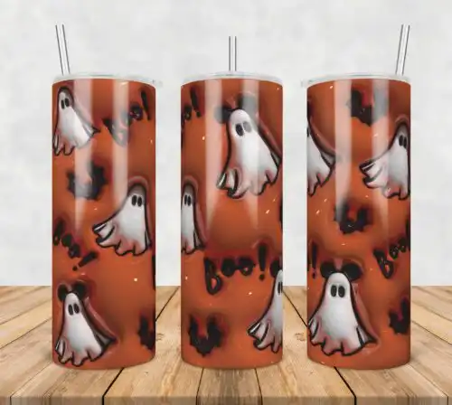 3D Inflated Puff Halloween Mouse Cartoon Boo,3d inflated tumbler wrap, 20oz Skinny Tumbler png,digital dowwnload.