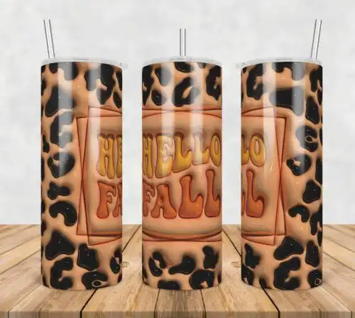 3D Inflated Puff Hello Fall Sublimation,3d inflated tumbler wrap, 20oz Skinny Tumbler png,digital dowwnload.