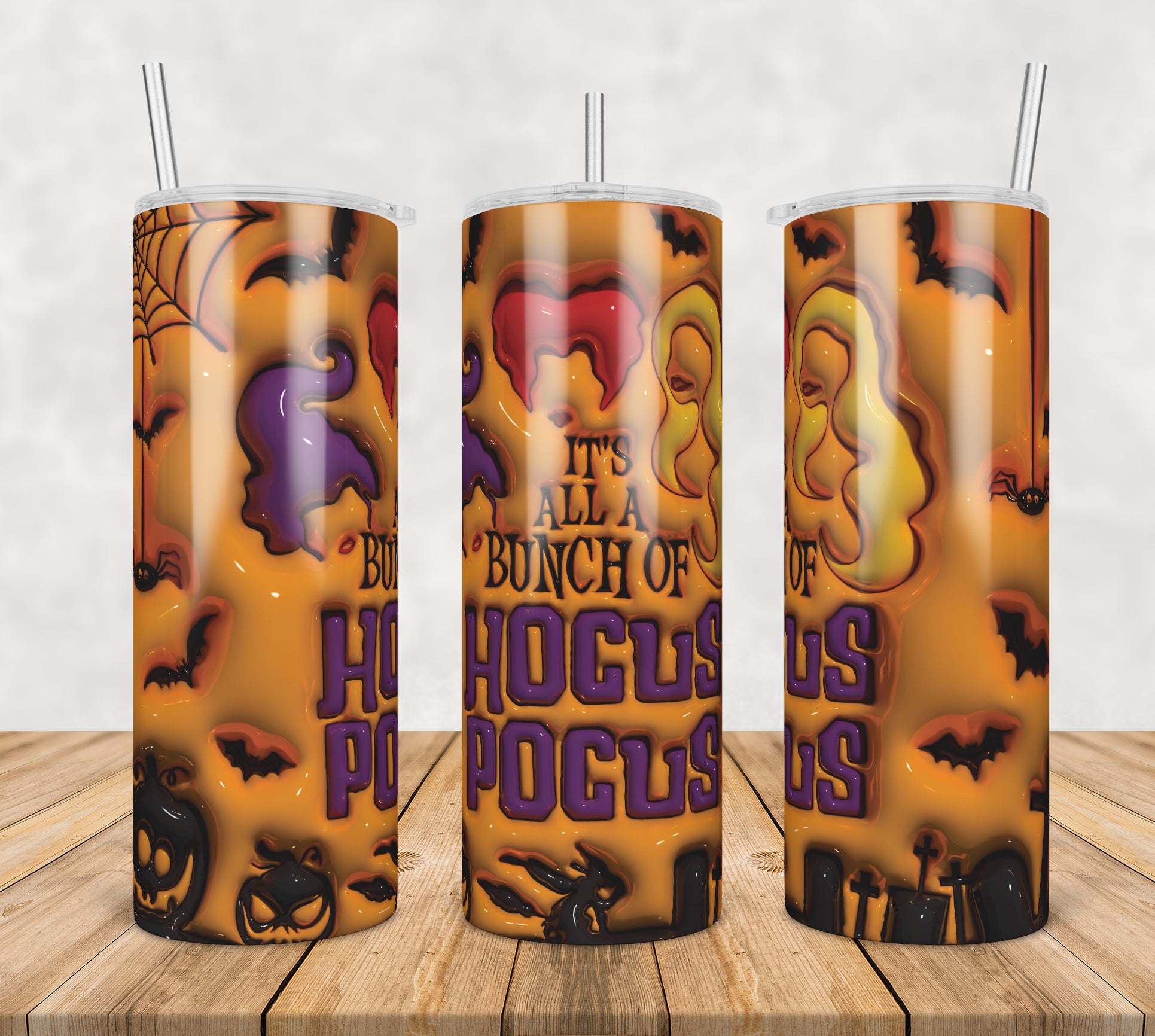 3D Inflated Puff Hocus pocus,3d inflated tumbler wrap, 20oz Skinny Tumbler png,digital dowwnload.