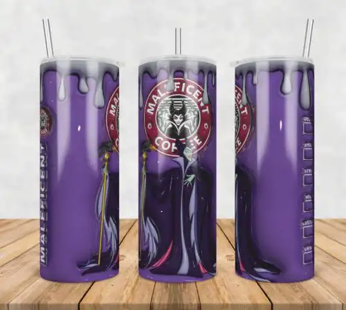 3D Inflated Puff Maleficent Coffee Wrap,3d inflated tumbler wrap, 20oz Skinny Tumbler png,digital dowwnload.