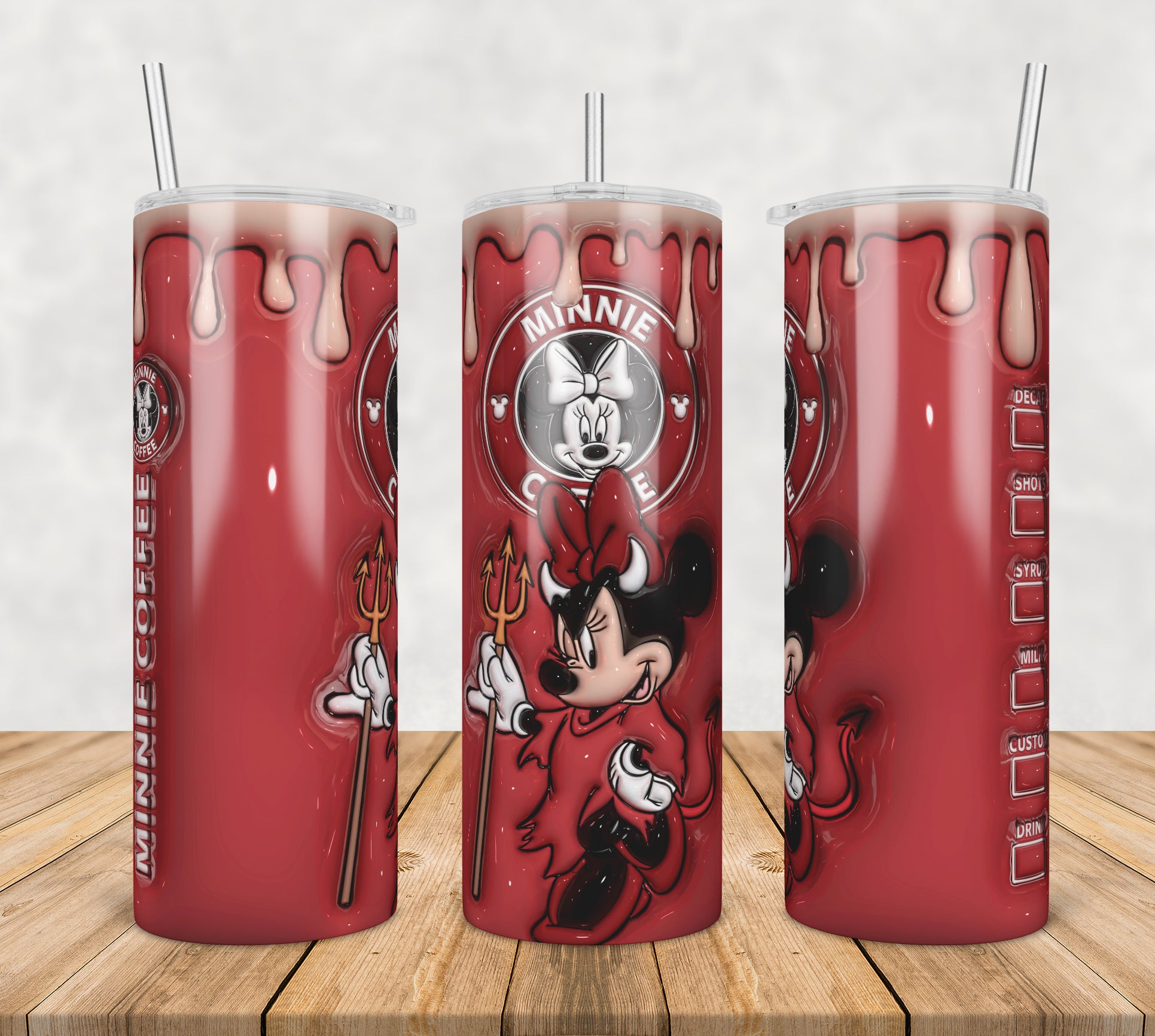 3D Inflated Puff Minnie coffee,3d inflated tumbler wrap, 20oz Skinny Tumbler png,digital dowwnload.