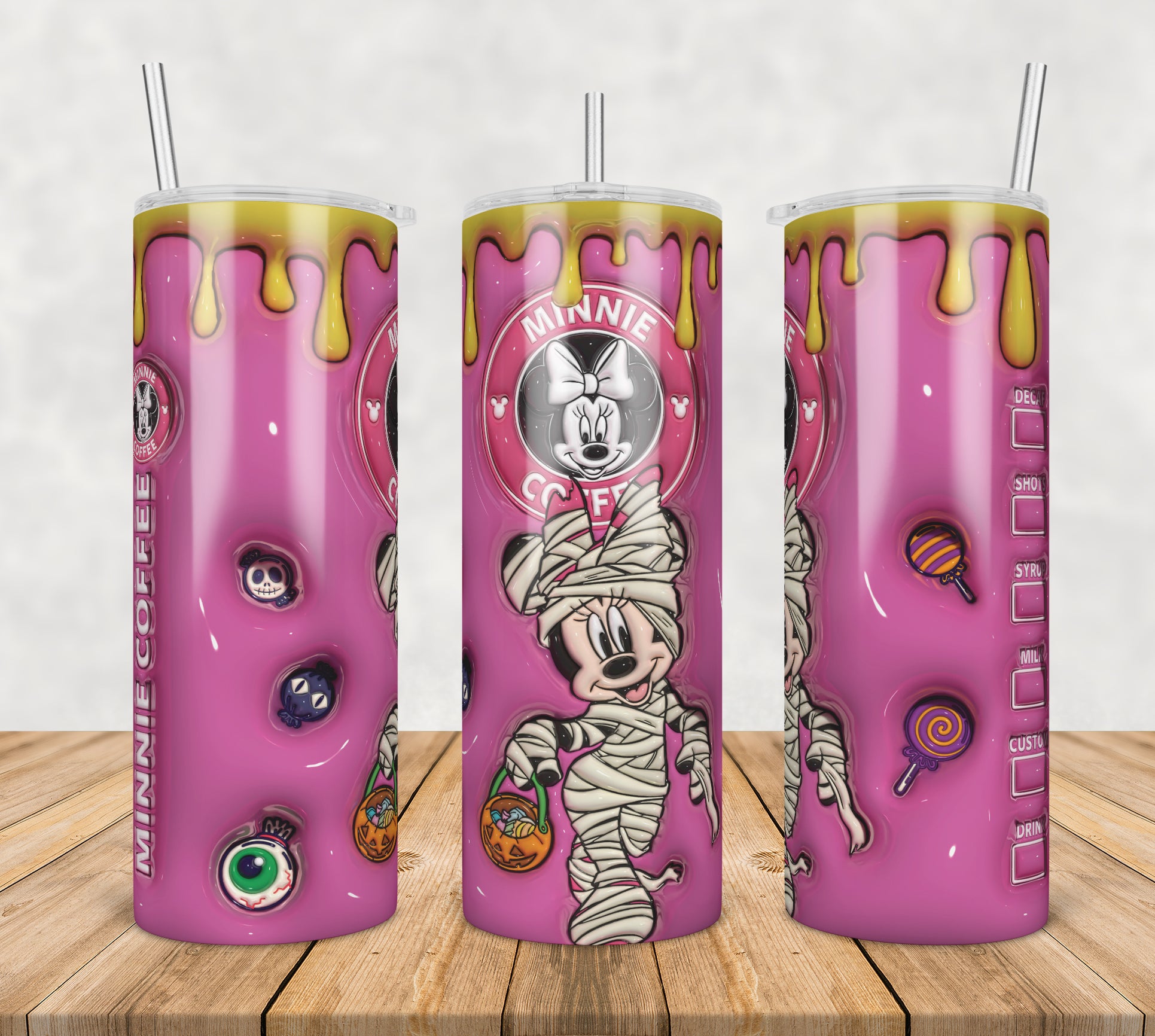 3D Inflated Puff Minnie mummy,3d inflated tumbler wrap, 20oz Skinny Tumbler png,digital dowwnload.