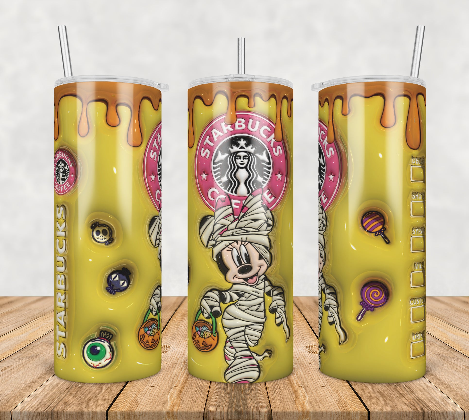 3D Inflated Puff Minnie mummy coffee,3d inflated tumbler wrap, 20oz Skinny Tumbler png,digital dowwnload.