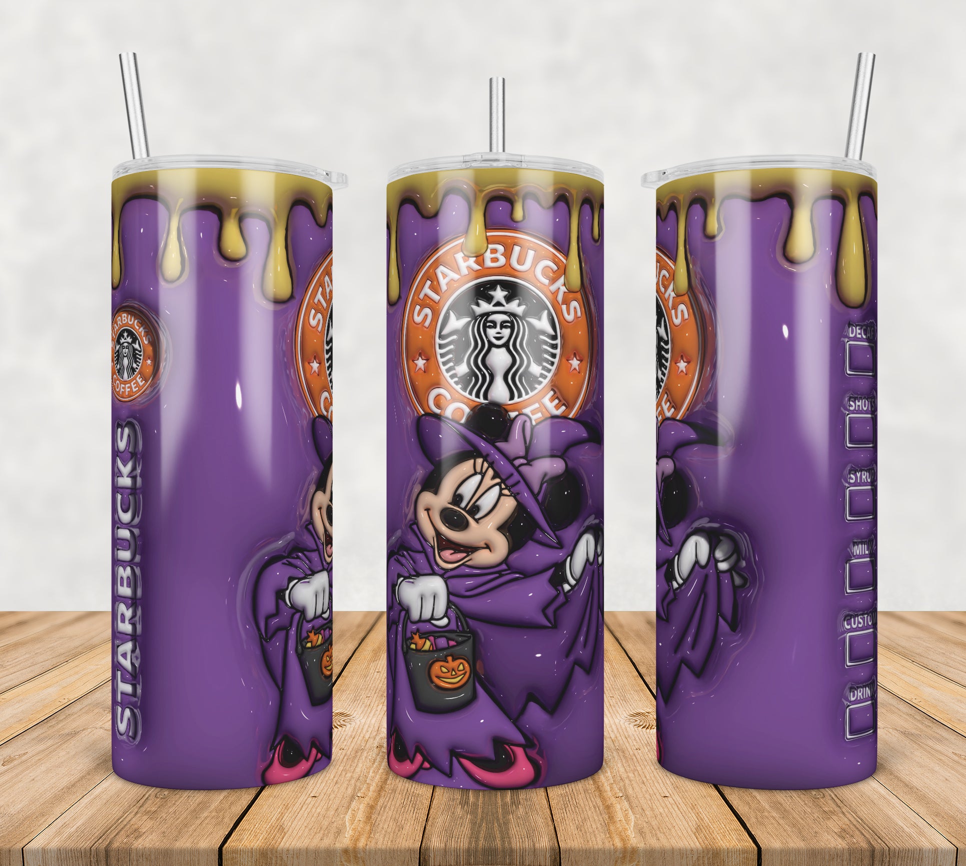 3D Inflated Puff Minnie starbuck coffee,3d inflated tumbler wrap, 20oz Skinny Tumbler png,digital dowwnload.