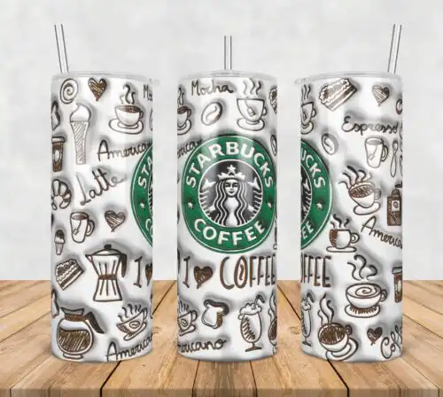 3D Inflated Puff Mocha Coffee,3d inflated tumbler wrap, 20oz Skinny Tumbler png,digital dowwnload.
