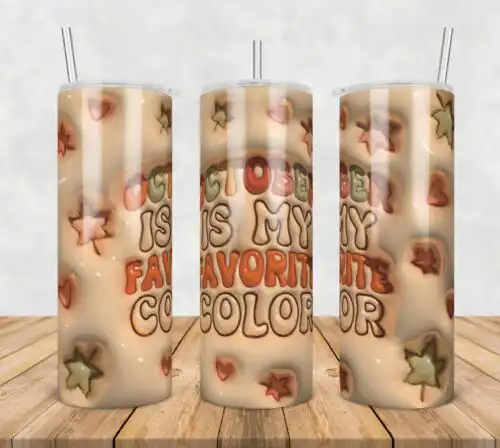 3D Inflated Puff October Is My Favorite, 20oz Skinny Tumbler png,digital dowwnload.