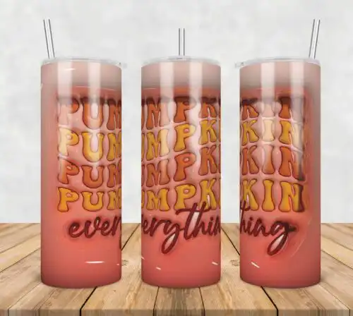 3D Inflated Puff Pumpkin Everything,3d inflated tumbler wrap, 20oz Skinny Tumbler png,digital dowwnload.