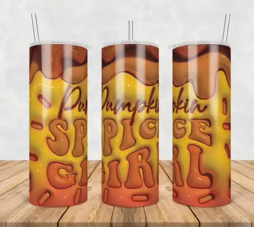 3D Inflated Puff Pumpkin Spice Girl,3d inflated tumbler wrap, 20oz Skinny Tumbler png,digital dowwnload.