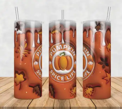 3D Inflated Puff Pumpkin Spice Life,3d inflated tumbler wrap, 20oz Skinny Tumbler png,digital dowwnload.